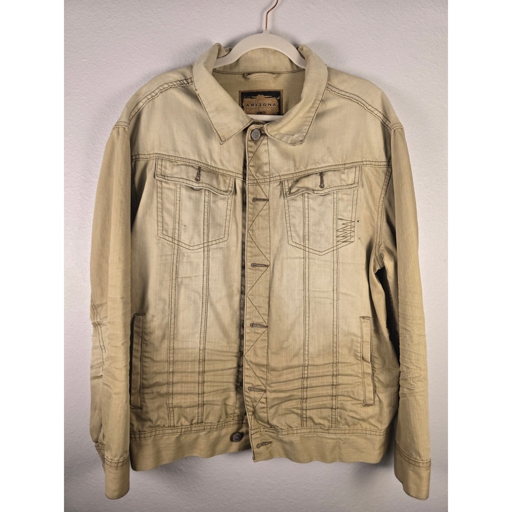 Arizona Jean Company Mens Tan Denim Jacket L G Button Front Cotton